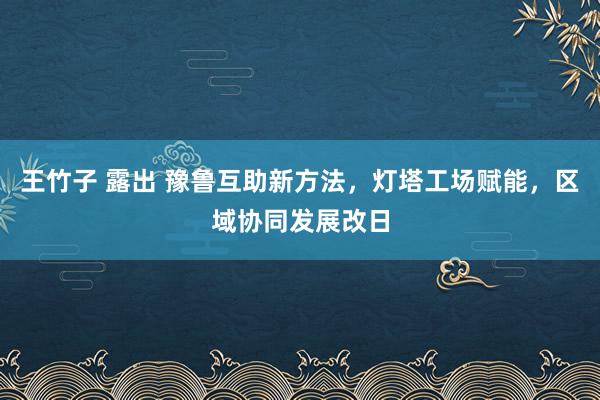 王竹子 露出 豫鲁互助新方法，灯塔工场赋能，区域协同发展改日
